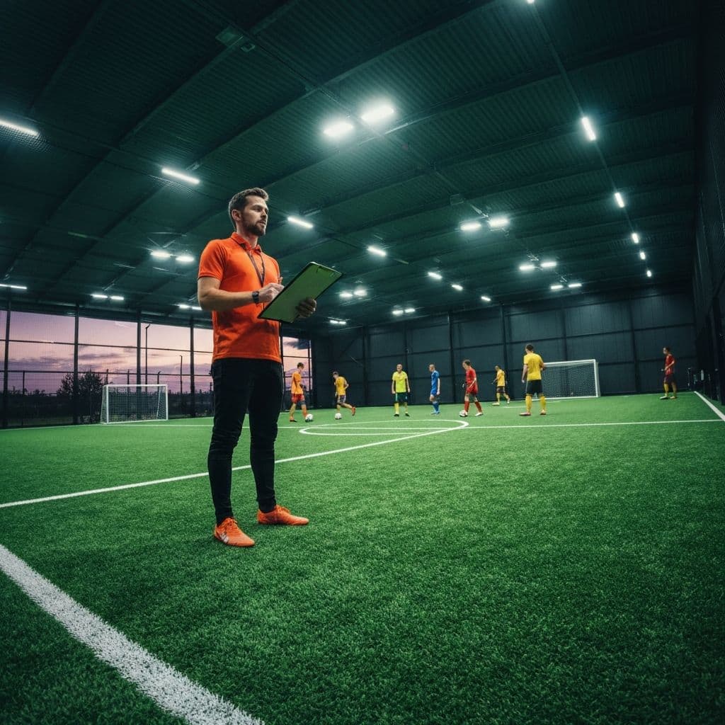 Organizador de torneos de fútbol en cancha iluminada